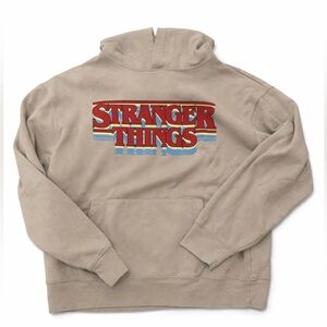 Old Navy Stranger Things Logo Hoodie in Beige with Red and Blue Graphics